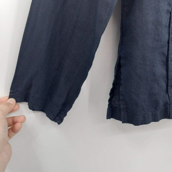 Talbots Pure Irish Linen Boxy Lagenlook Navy Blue Hooded Shirt Relaxed Artsy S - Picture 5 of 9